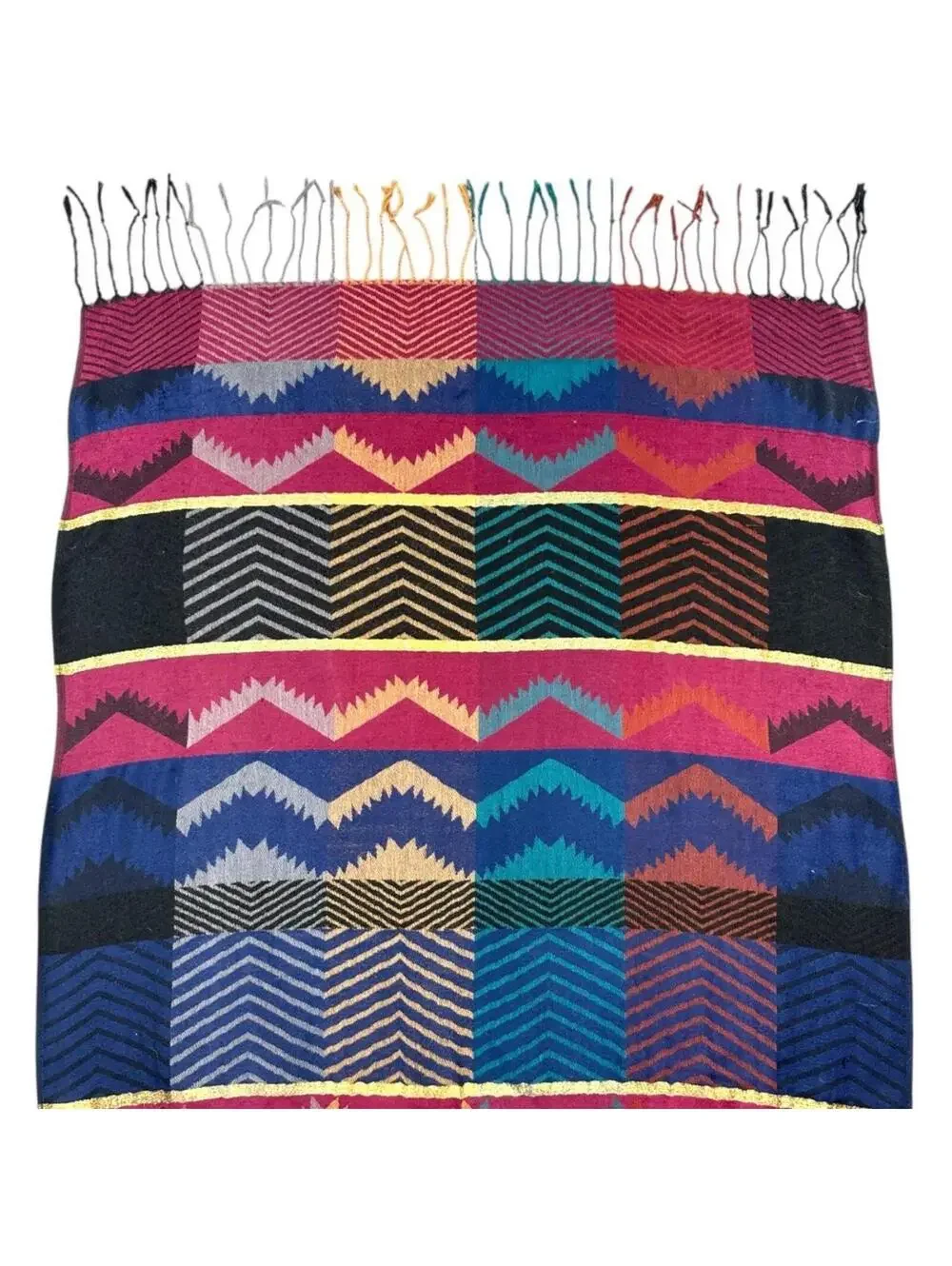 Colorful Geometric Patterned Scarf with Fringe